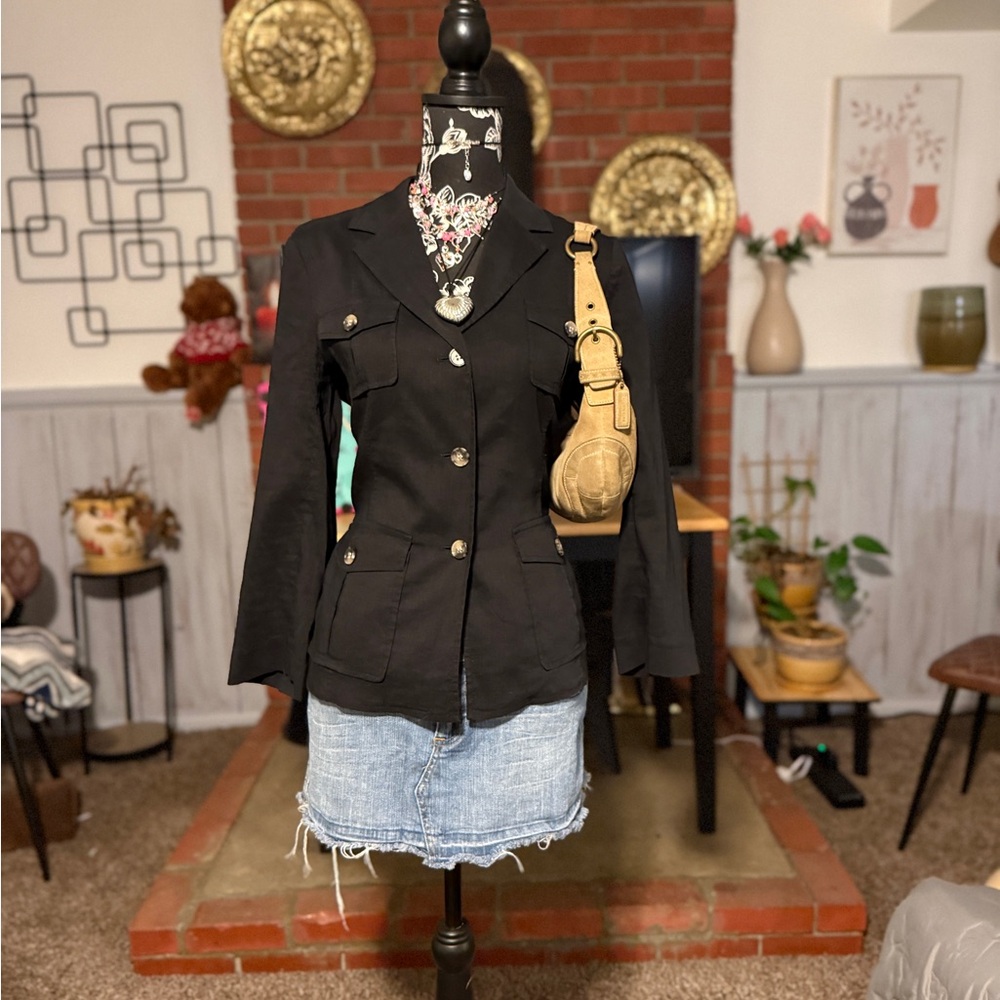 Theory Black Women's Blazer with Gold Buttons